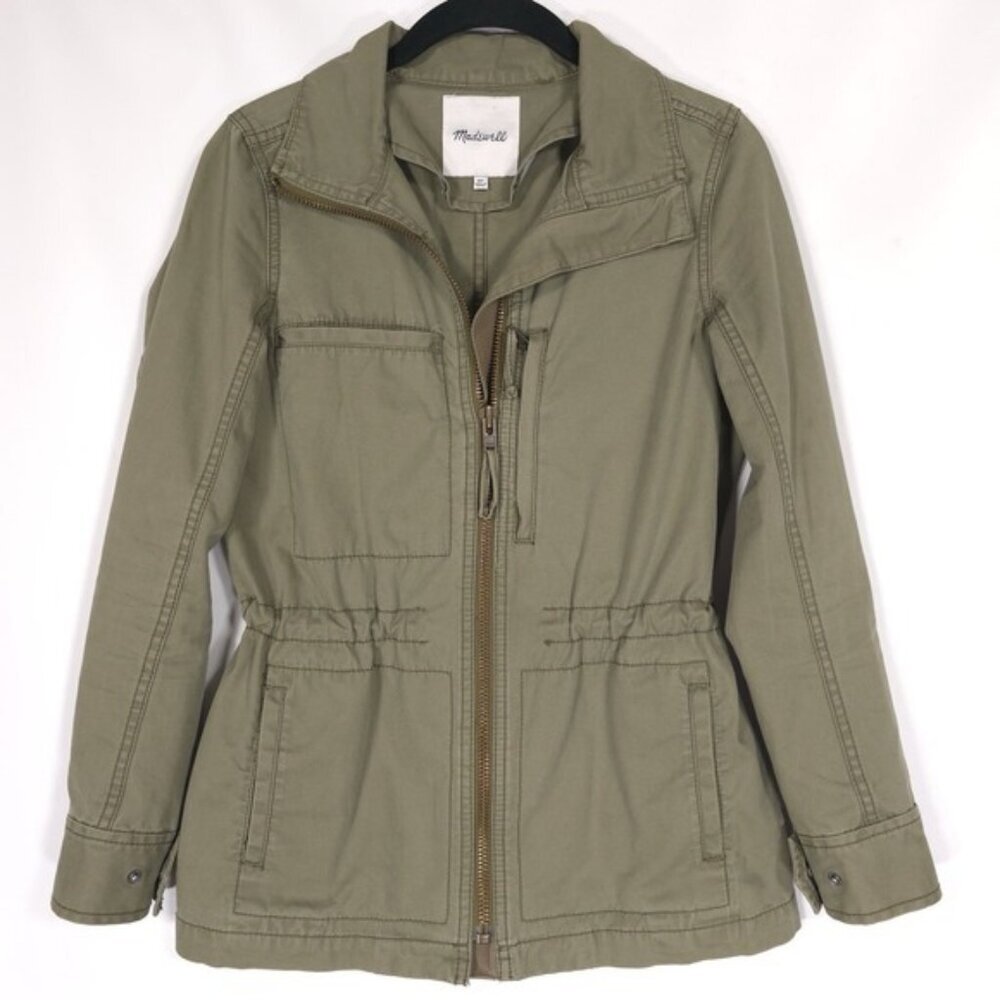 Madewell Women's Full Zip Drawstring Military Jacket Green Size XS Cotton Coat